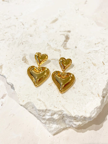 Double Heart 18K Gold Coated Earring