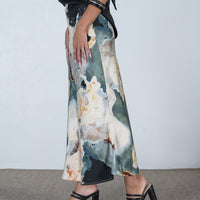 Eleanor Satin Midi Skirt Sage Multi