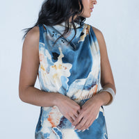 Formal event ready Embeth Satin Cowl Neck Maxi Dress in dreamy print