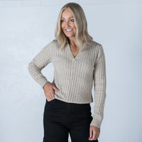 Emily Knitted Polo Top Sand