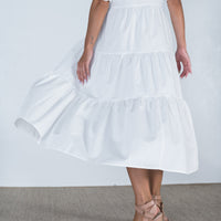 Etta Cotton Puff Sleeve Tiered Midi Dress White