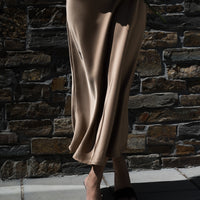 Faith Satin Midi Dress Walnut