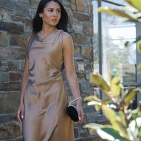 Faith Satin Midi Dress Walnut