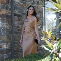 Faith Satin Midi Dress Walnut