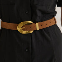 Genuine Suede Chain Buckle Belt Tan Suede