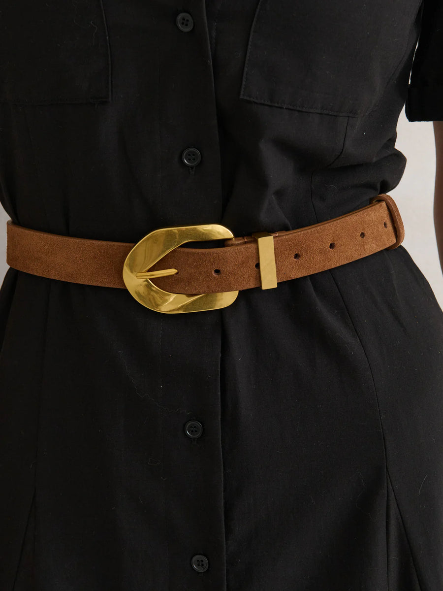 Genuine Suede Chain Buckle Belt Tan Suede