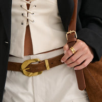 Genuine Suede Chain Buckle Belt Tan Suede