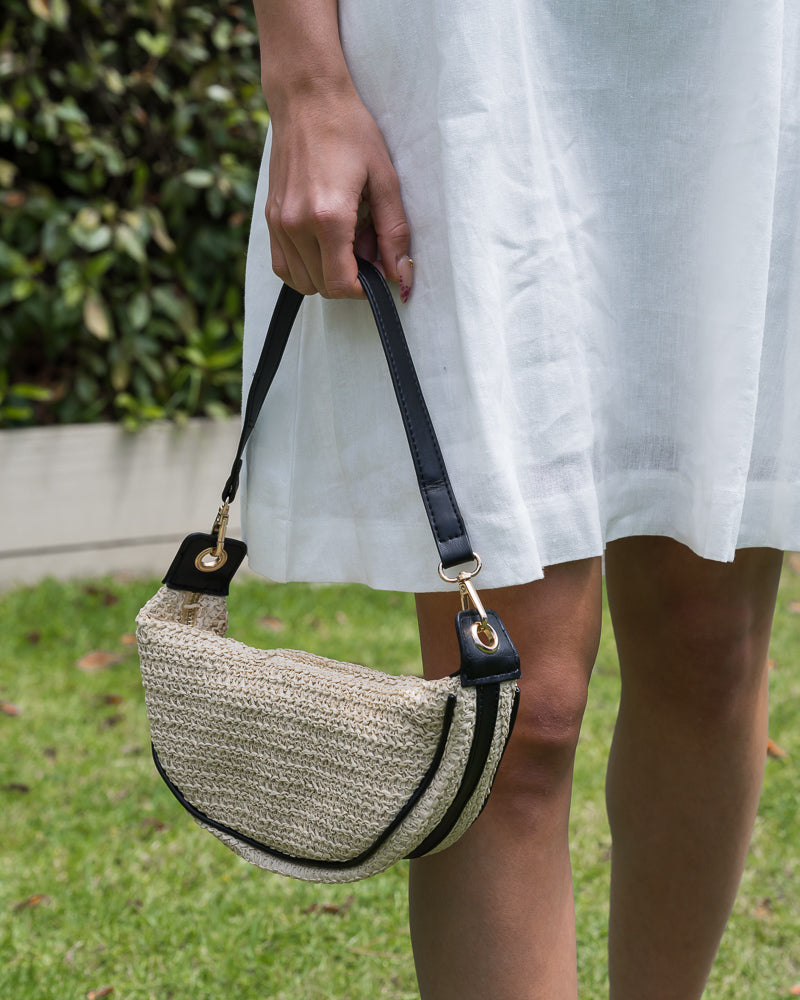 Lenora Banana Straw Bag Natural/Black