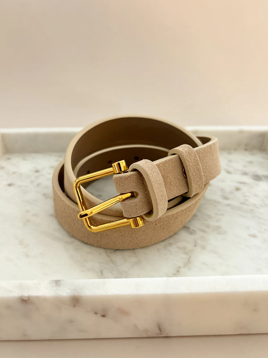 Halley Suede Buckle Belt Stone