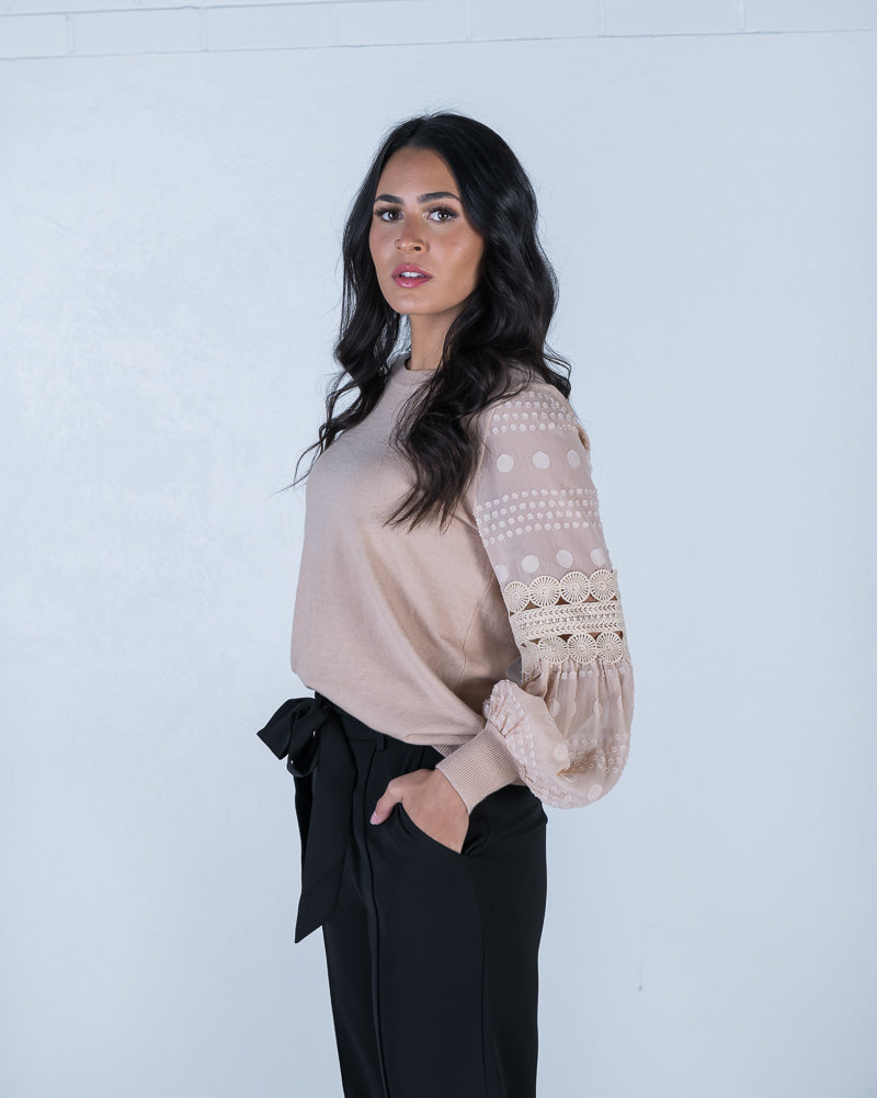 Ivy Lace Sleeve Knit Beige