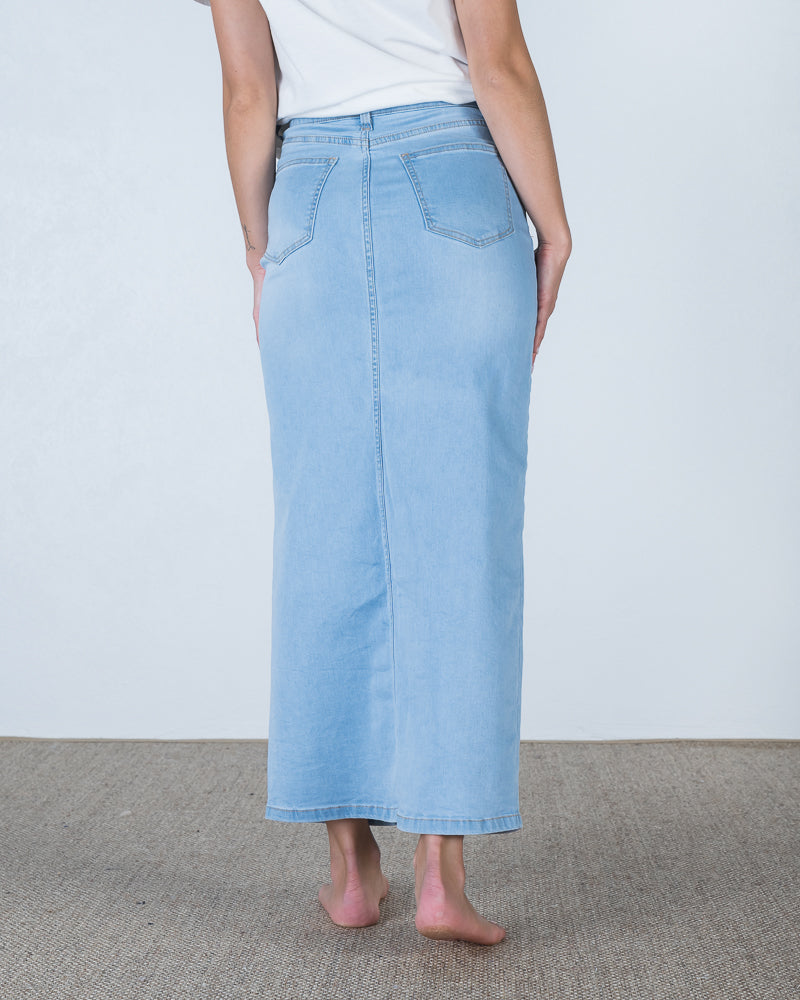 Jaimee Denim Maxi Skirt Washed Blue