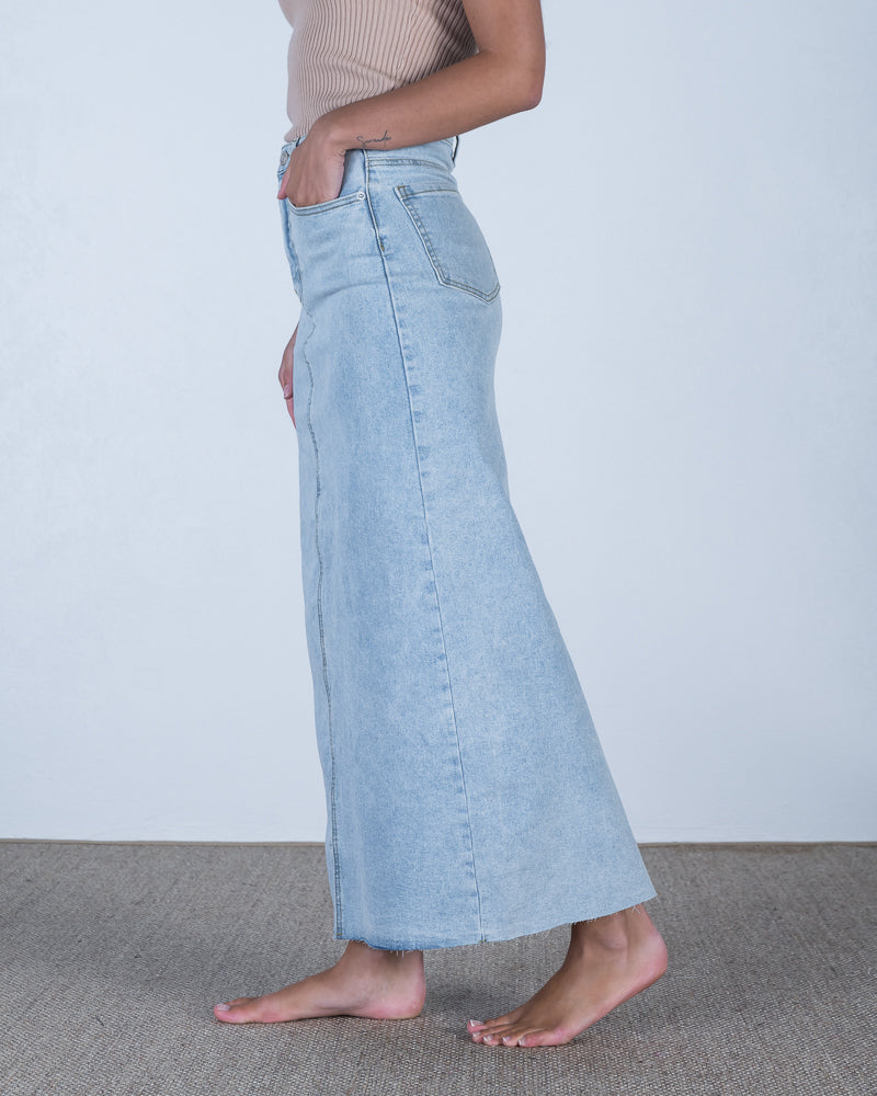 Jordyn Denim Maxi Skirt Washed Blue