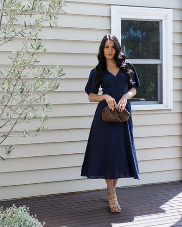 Julia Puff Sleeve Dress Navy