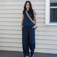 Lou Linen Drawstring Pant Navy