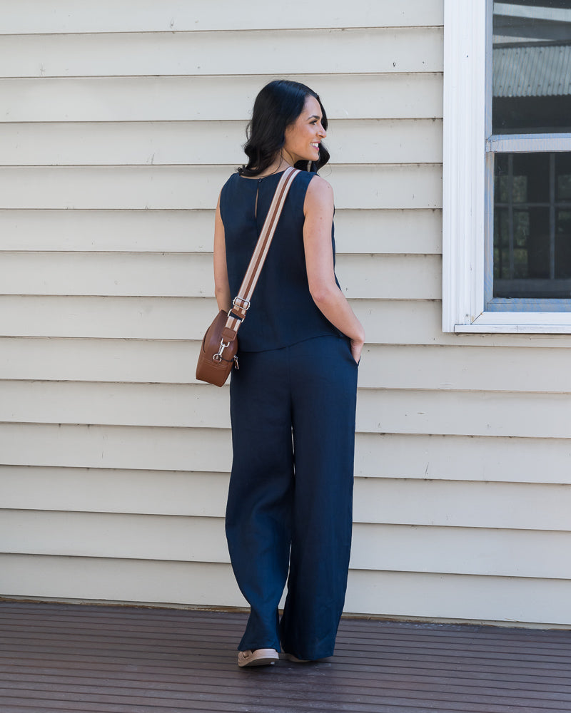 Lou Linen Drawstring Pant Navy