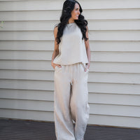 Lou Linen Drawstring Pant Stone