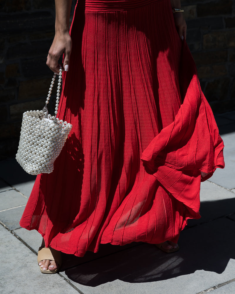 Kiara Strapless Midi Dress Cherry Red