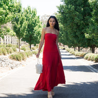 Kiara Strapless Midi Dress Cherry Red