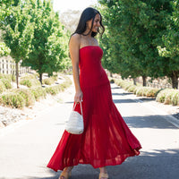 Kiara Strapless Midi Dress Cherry Red