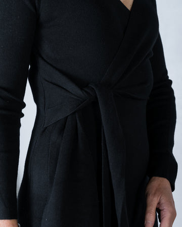 Knitted Wrap Dress Black