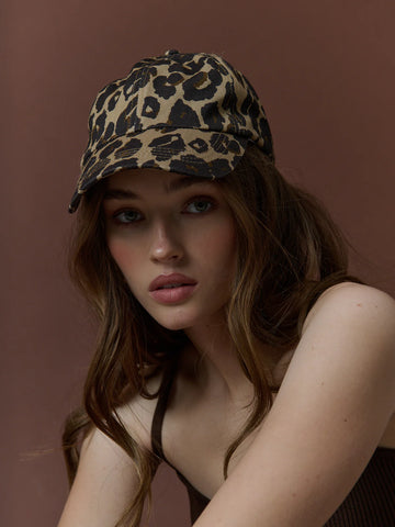 Leopard Cotton Baseball Cap Tan