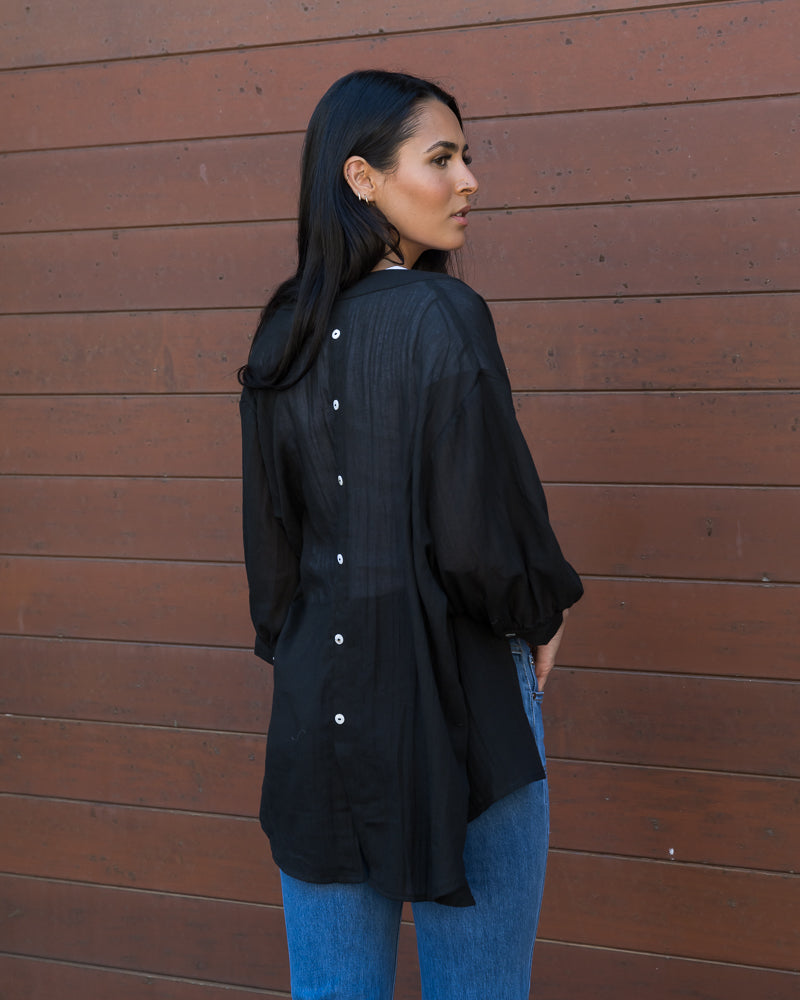 Liza Button Detail Shirt Black