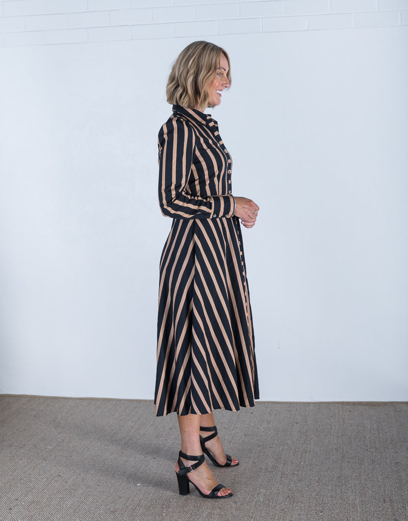 Loreli Striped Dress Black/Tan