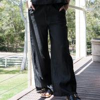 Lou Linen Drawstring Pant Black