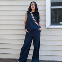 Lou Linen Drawstring Pant Navy