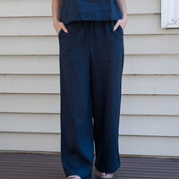 Lou Linen Drawstring Pant Navy