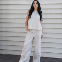 Lou Linen Drawstring Pant Stone