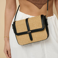 Manila Straw Crossbody Bag Beige/Black