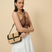 Manila Straw Crossbody Bag Beige/Black