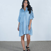 Shop Flowy Milly Shirt Dress in Pale Blue