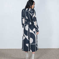 Nadia Shirred Detail Dress Navy/Cream - ONLINE ONLY