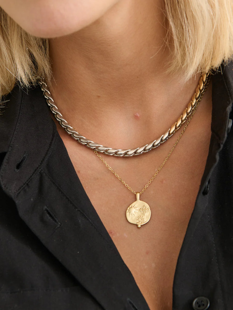 Ocean Coin Charm Necklace 18K Gold Plated