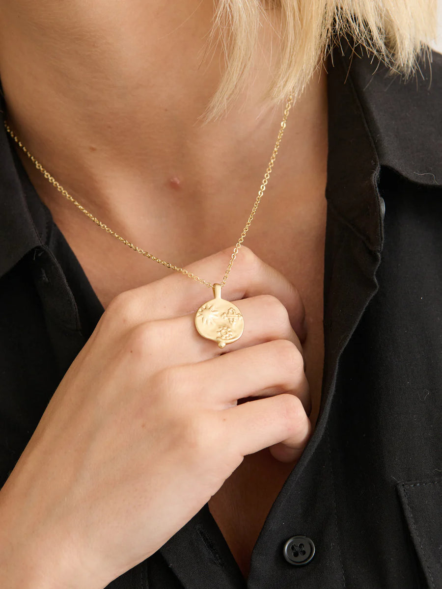 Ocean Coin Charm Necklace 18K Gold Plated