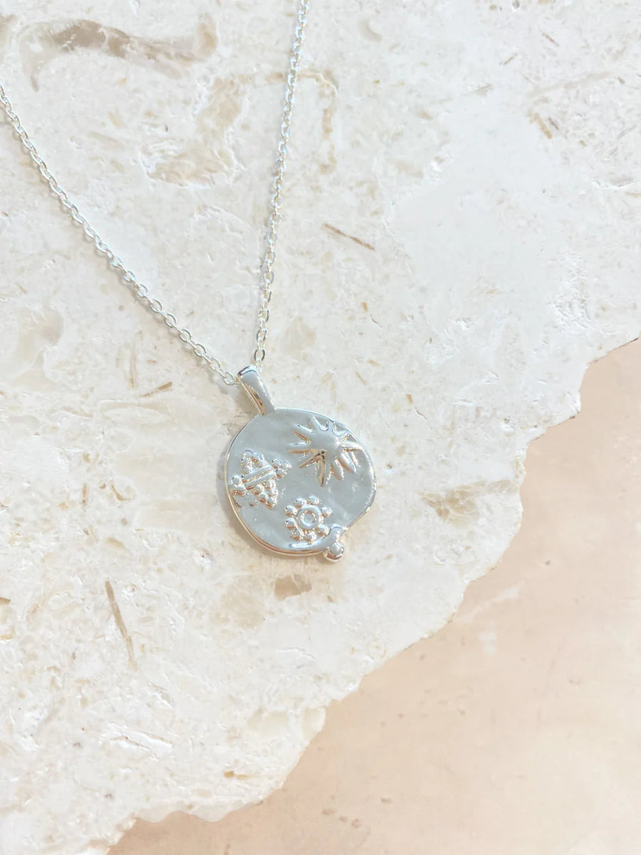 Ocean Coin Charm Necklace Silver Plated