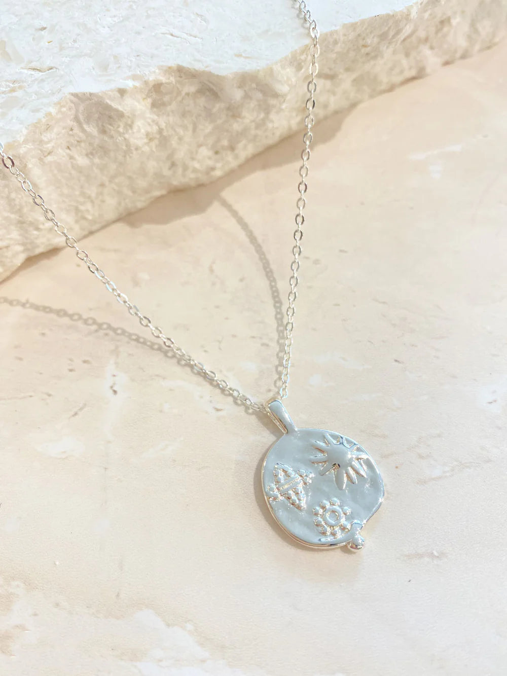 Ocean Coin Charm Necklace Silver Plated