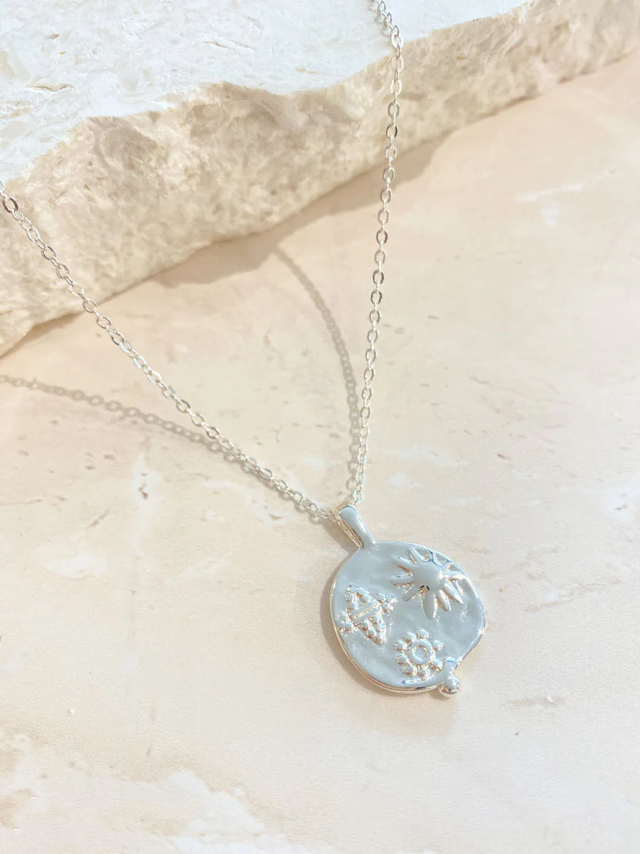 Ocean Coin Charm Necklace Silver Plated