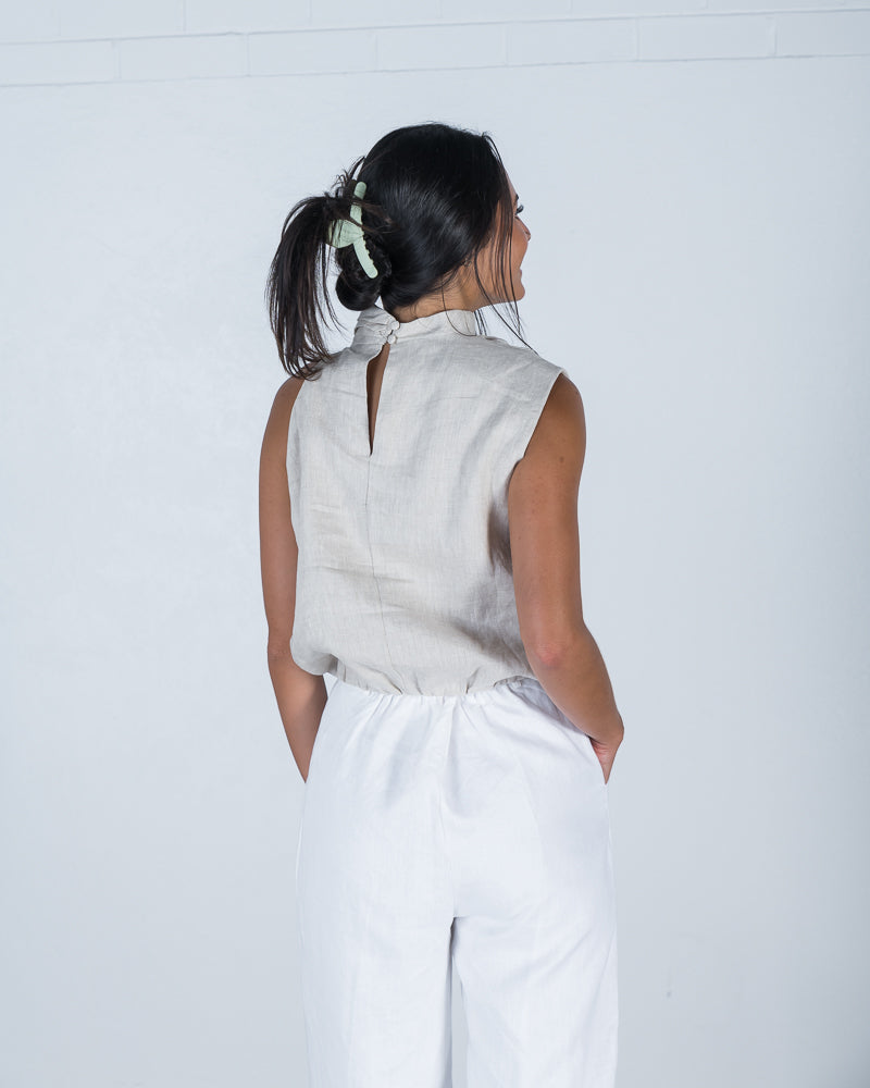 Olivia One Shoulder High/Cowl Neck Top in Oatmeal