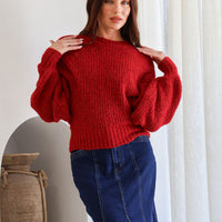 Opera Fluffy Balloon Sleeve Knit Red