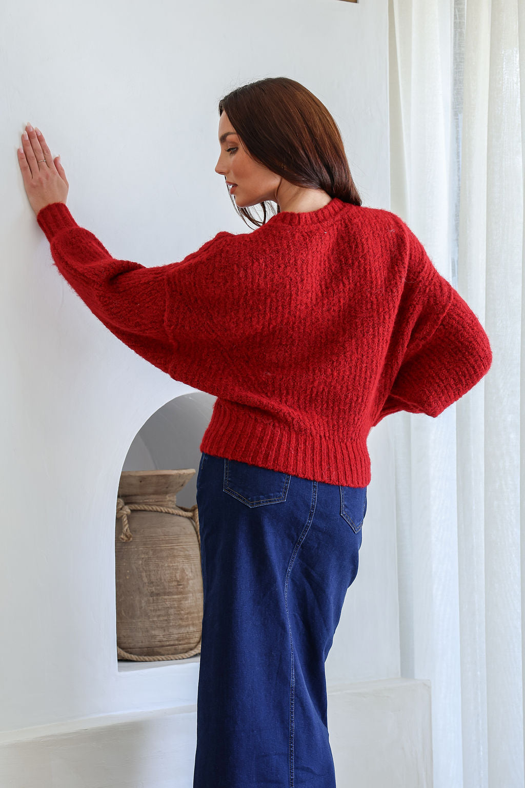 Opera Fluffy Balloon Sleeve Knit Red