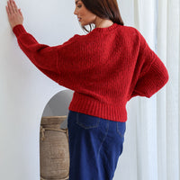 Opera Fluffy Balloon Sleeve Knit Red