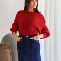 Opera Fluffy Balloon Sleeve Knit Red