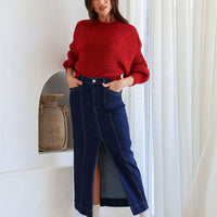 Opera Fluffy Balloon Sleeve Knit Red