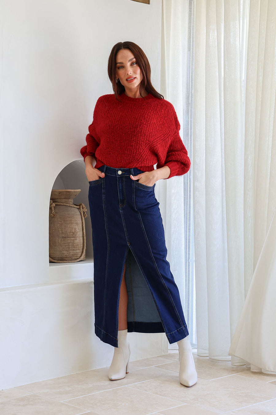Opera Fluffy Balloon Sleeve Knit Red