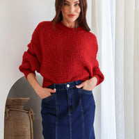 Opera Fluffy Balloon Sleeve Knit Red