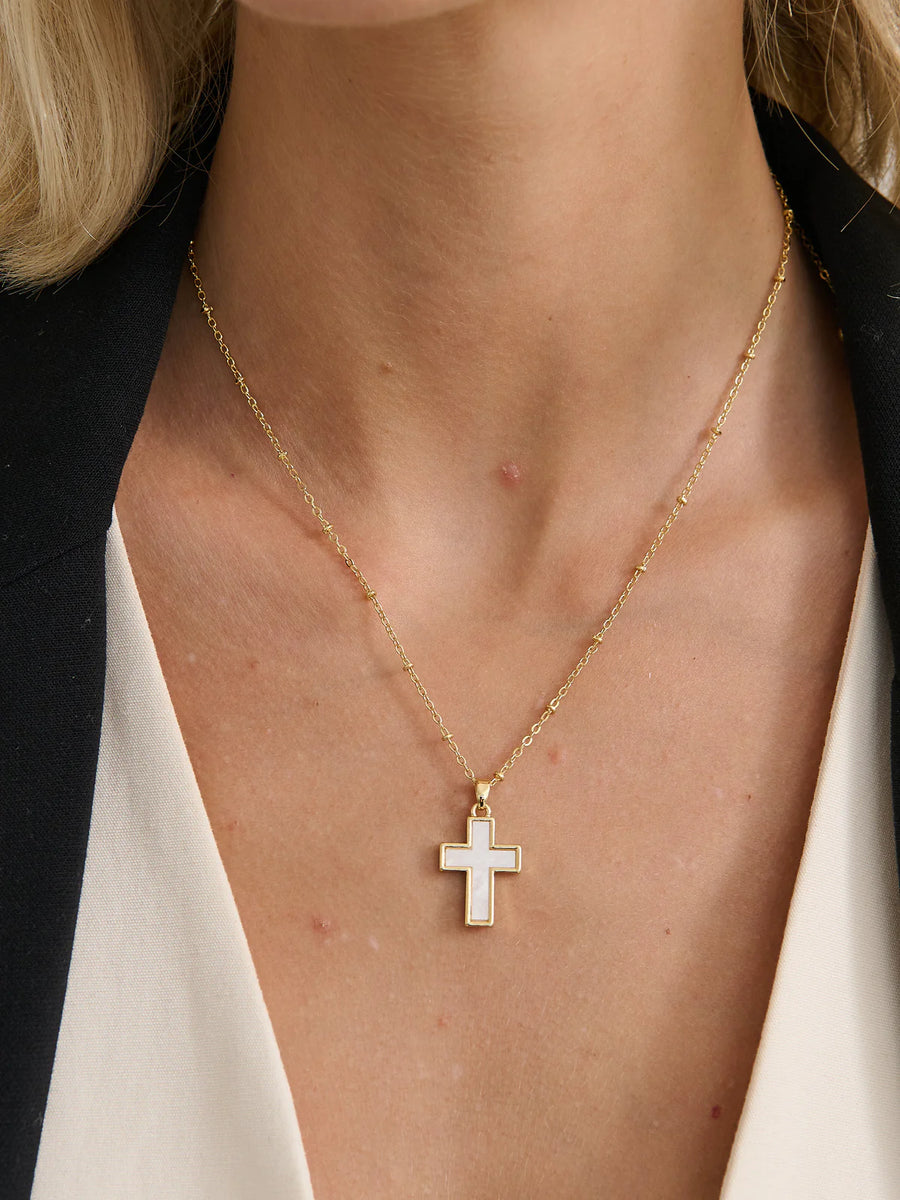 Pearl Cross 18K Gold Coated Necklace