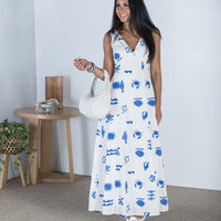 Shop Pearl and Sea Midi Dress in Cream/Blue Sea Print